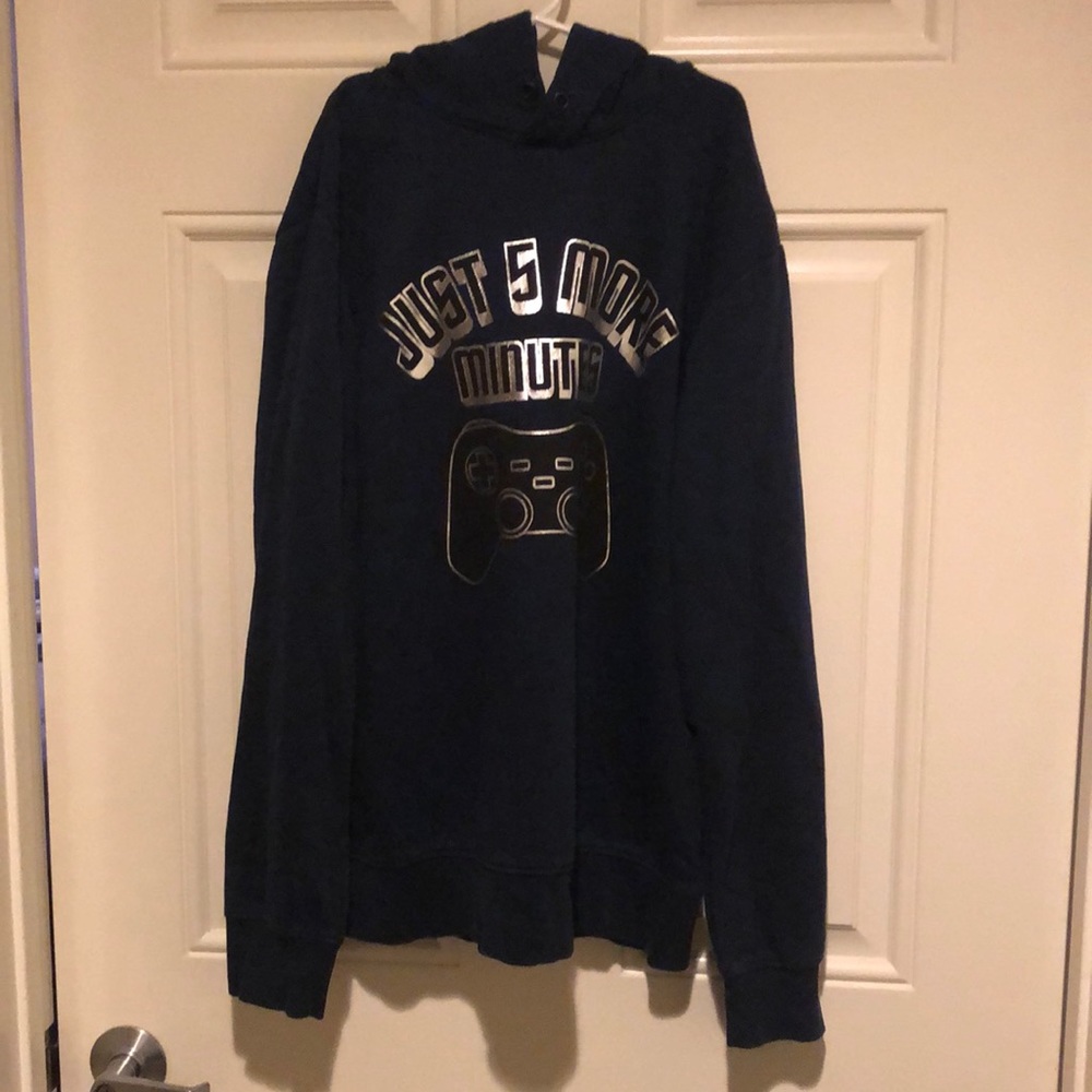 H&M Navy Blue Logo Hooded Long Sleeve Sweatshirt